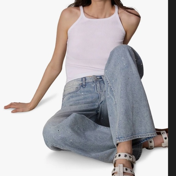🩵RAG & BONE Logan Mid-Rise Wide Leg Studded Denim - Picture 3 of 16